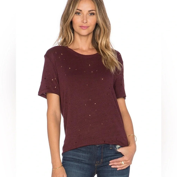 Iro Distressed Clay Tee in burgundy - Picture 1 of 5
